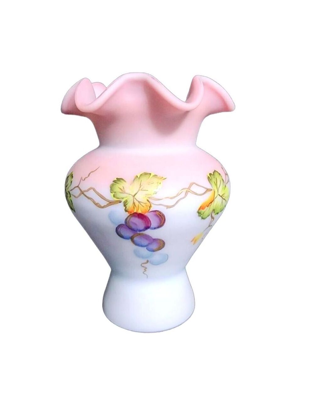 Fenton 100th Anniversary Burmuse Vase with Grape Design, Limited 1207/1950